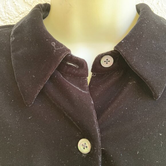 VINTAGE J.CREW VELVET SHIRT SZ L BLACK BLOUSE /JACKET - Picture 2 of 9